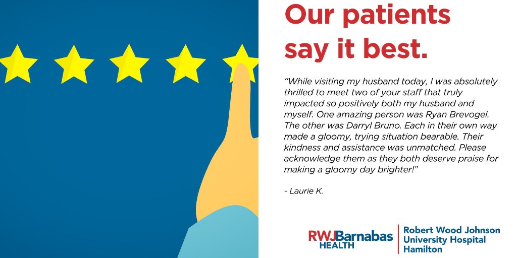 RWJUH Hamilton (@rwjhamilton) on Twitter photo <a href="/rwjhamilton/">RWJUH Hamilton</a> patients say it best. We love it when they share their heartfelt appreciation for the quality and excellence of their care. We rely on one another here to deliver the best care each and every day. 💙❤️
Honor Your Hero: ow.ly/FYNX50USG6E
#LetsBeHealthyTogether <a href="/rwjhamilton/">RWJUH Hamilton</a> patients say it best. We love it when they share their heartfelt appreciation for the quality and excellence of their care. We rely on one another here to deliver the best care each and every day. 💙❤️
Honor Your Hero: ow.ly/FYNX50USG6E
#LetsBeHealthyTogether