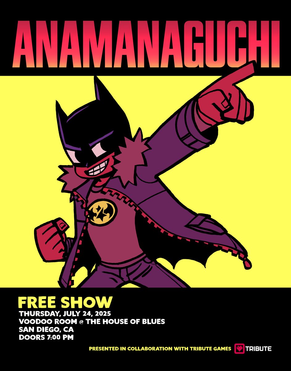 HOBSanDiego's tweet image. Join Tribute Games for a live show from Scott Pilgrim alumni & current soundtrack collaborators Anamanaguchi in the Voodoo Room on 7/24! Free vouchers available at box office on the night of the show at 5 pm, first come first served. Space is limited.
@anamanaguchi @TributeGames