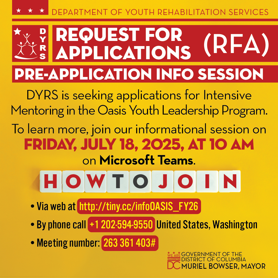 Are you passionate about mentoring at-risk youth?
Do you provide Intensive Mentoring and want to expand your impact?
Join our upcoming Info Session to learn about a new grant opportunity that could fund the work you love!
#YouthMentoring #GrantOpportunity #MentorsMatter #DCYouth