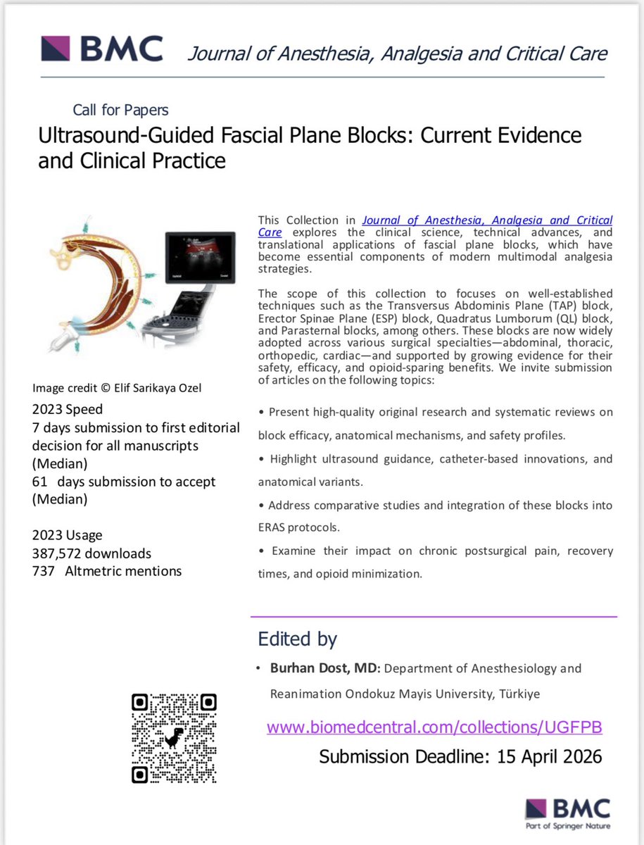 Burhan DOST, MD (@unestezist) on Twitter photo It’s a true pleasure to be serving as the Guest Editor for this exciting collection.
I’m genuinely looking forward to reading your contribution and seeing how it enriches the theme.
#regional #anesthesia <a href="/jaacc_online/">Journal of Anesthesia, Analgesia and Critical Care</a>
biomedcentral.com/collections/UG… It’s a true pleasure to be serving as the Guest Editor for this exciting collection.
I’m genuinely looking forward to reading your contribution and seeing how it enriches the theme.
#regional #anesthesia <a href="/jaacc_online/">Journal of Anesthesia, Analgesia and Critical Care</a>
biomedcentral.com/collections/UG…
