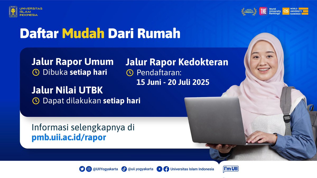 UIIYogyakarta's tweet photo. Daftar kuliah dengan mudah
Daftar di UII aja ✊🏻😉
#ImUII
Pola seleksi yang masih dibuka 👇🏻👀 https://t.co/w28hmpEi2A