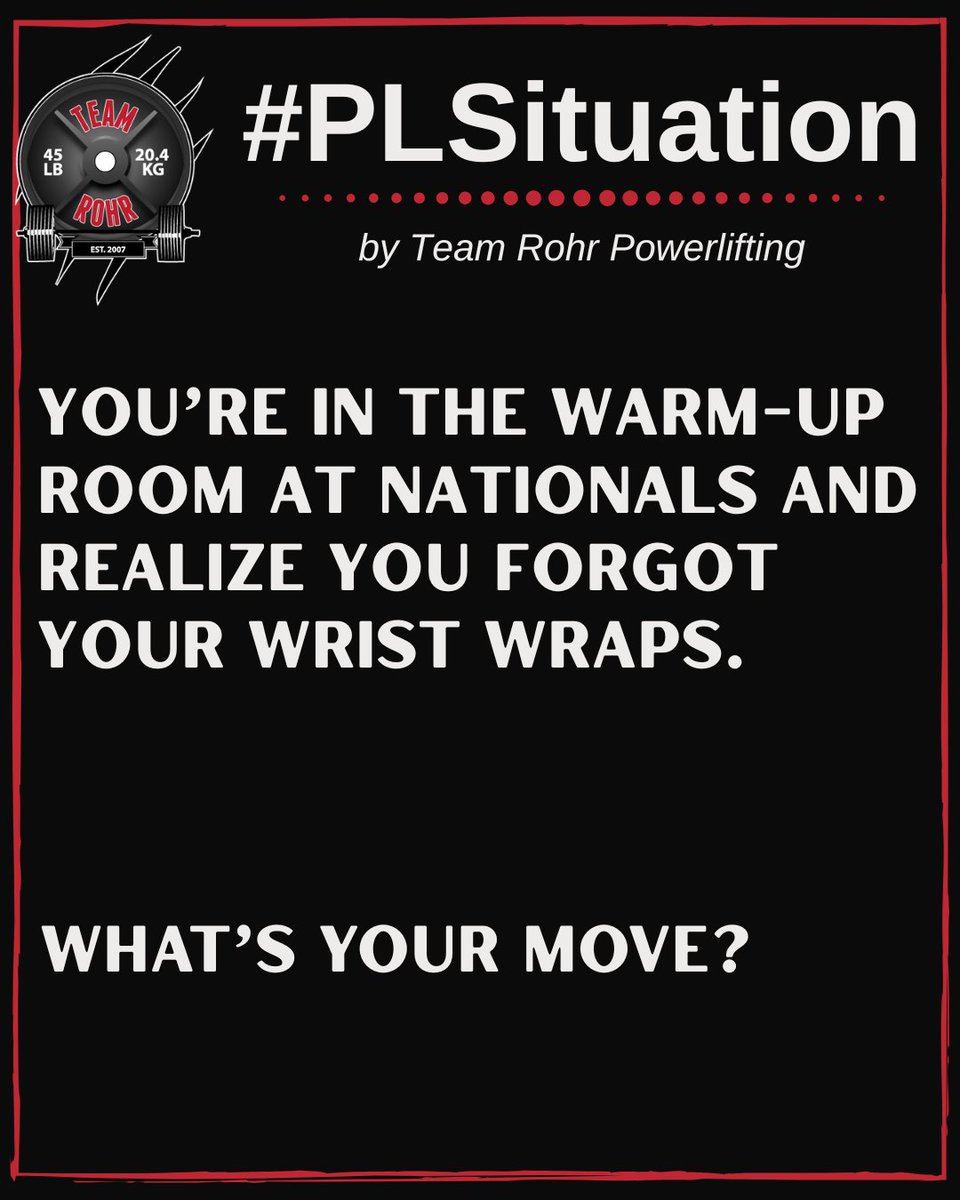TeamRohr's tweet image. What's your answer to this #PLSituation

Josh and Lara will weigh in during Wednesday's Episode of the @plballadspodcast
⁣⠀
#usapowerlifting #usapl #usaplga #rawpowerlifting #singleply #raw #squat #benchpress #deadlift #squatbenchdeadlift #powerlifting