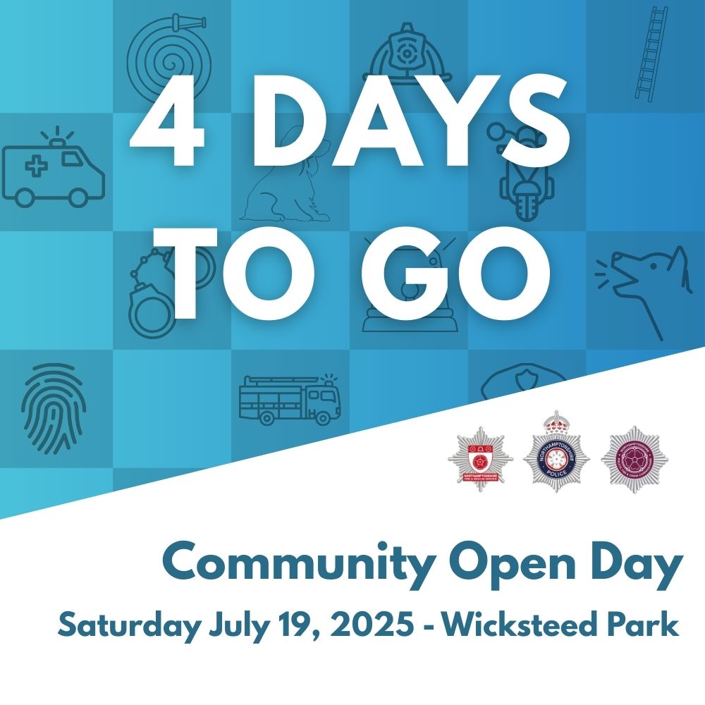4 days to go until our first Community Open Day of the summer! Come along to Wicksteed Park on Saturday July 19 11am - 4pm. Meet your local emergency service personnel as they demonstrate what they do daily to keep the community safe. 

Learn more: orlo.uk/HZ1BK
