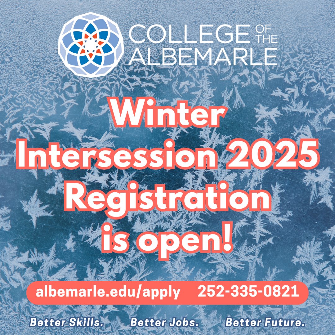 Winter Intersession 2025 Registration is 𝙊𝙋𝙀𝙉!
🐬🧡❄️💙
Register today to #TransformYourTomorrow! ➡️ albemarle.edu/apply-register/

#BetterSkillsBetterJobs