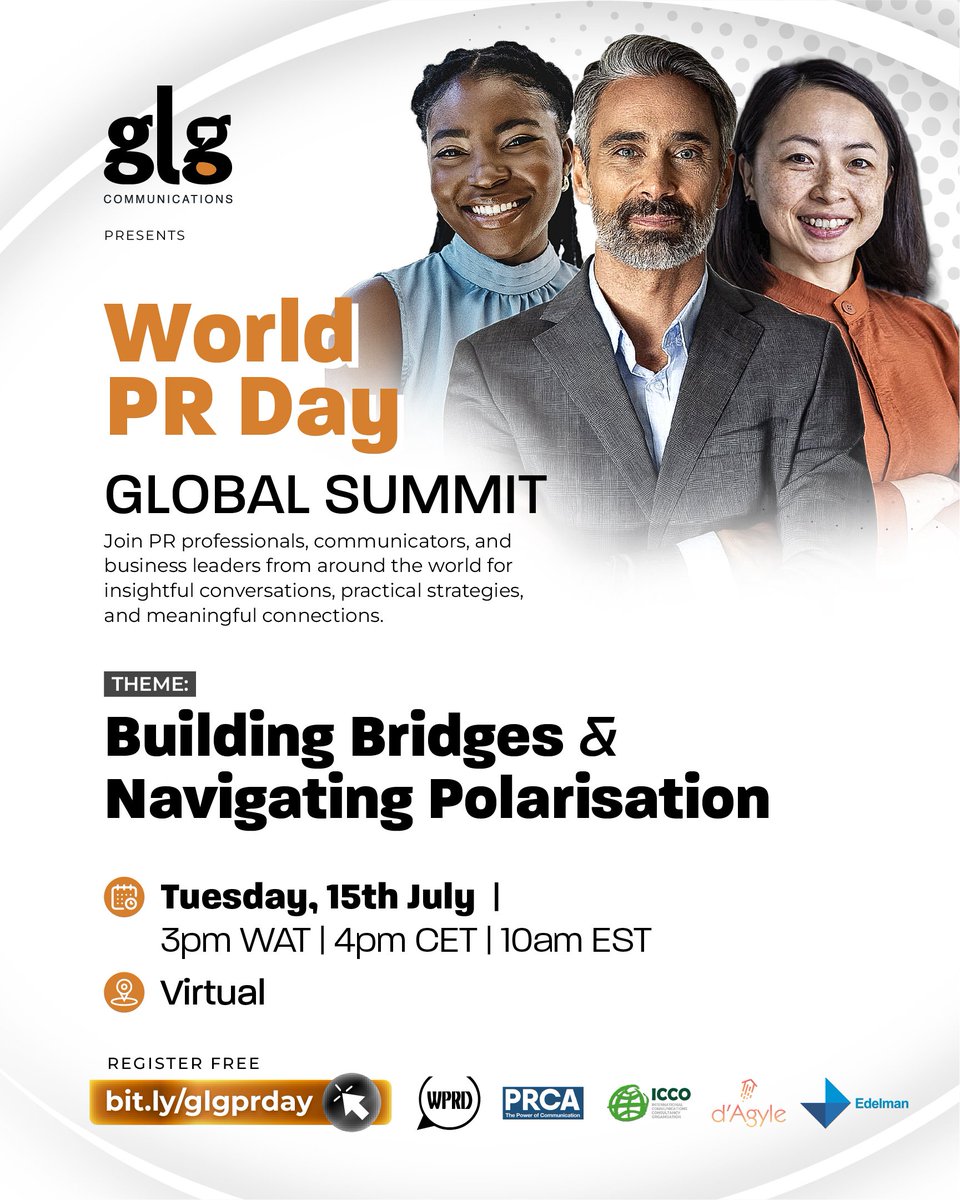 GLGcomms's tweet photo. It's Showtime!!!

The 2025 GLG Communications World PR Day Global Summit is LIVE! Global leaders are ready to dissect the theme "Building Bridges and Navigating Polarisation"

Follow this page for all the details 

#GLGComms #WorldPRDay https://t.co/pE0Xcvocmh