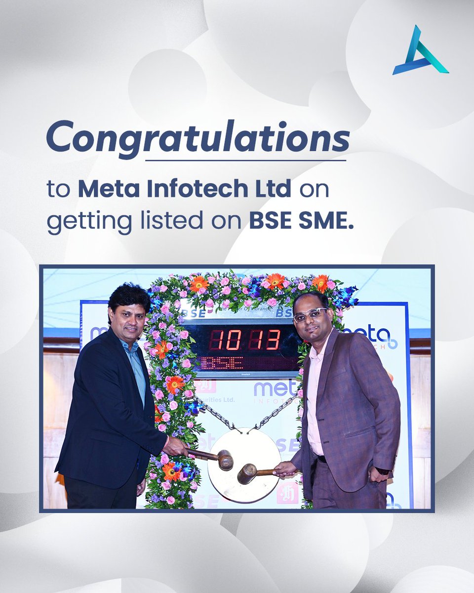 Congratulations to Meta Infotech Limited on its successful listing on the BSE SME! The SME IPO received an overwhelming response across all investor categories, with an impressive oversubscription of 155 times, and witnessed strong participation from leading AIFs and QIBs. It