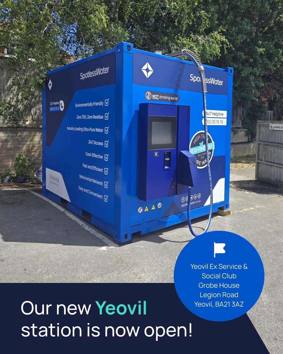 Great news - our newest SpotlessWater station is now open in Yeovil!🎉

Find out more... ow.ly/j11Y50WpLoS 😊

#Yeovil #SpotlessWater #ultrapurewater #SpotlessWaterUK #cleaning #valeting #detailing #cardetailer #ironing #beerbrewing #aquarium #fishkeeping #beekeeping