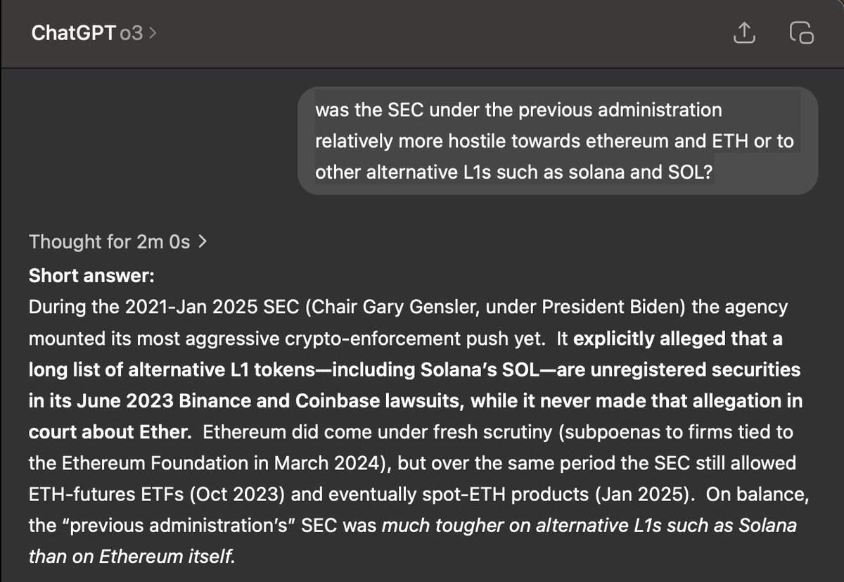 if you actually think the SEC is the reason that ETH underperformed alt L1s like SOL the last few years, please stop trading or even talking about crypto