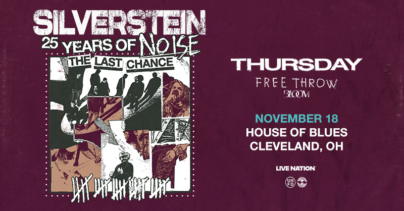 JUST ANNOUNCED 🔊 <a href="/silverstein/">Silverstein</a>: 25 Years of Noise with special guests <a href="/thursdayband/">thursdayband</a>, <a href="/FreeThrowEmo/">FREE THROW</a> and Bloom on November 18!

👉 Get presale tickets TODAY at 2pm | Code: LIGHTS
🎫 livemu.sc/3TBt02q