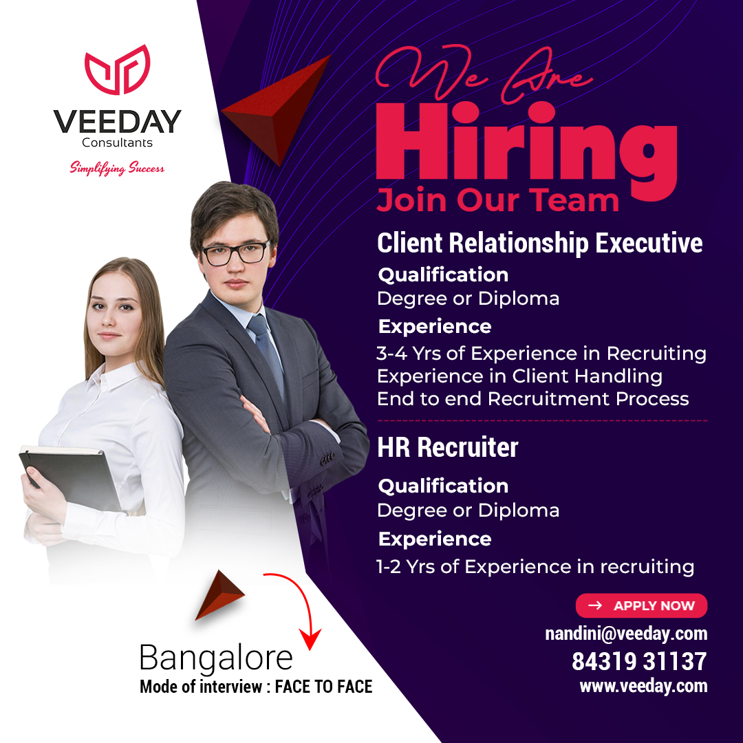 We are Hiring
join Our team

Client Relationship Executive 

#BangaloreJobs #WeAreHiring #HRJobs #ClientRelationshipExecutive 
#HRRecruiter #RecruitmentJobs #FaceToFaceInterview 
#JoinOurTeam #ImmediateHiring #JobOpenings #HiringNow 
#BangaloreCareers