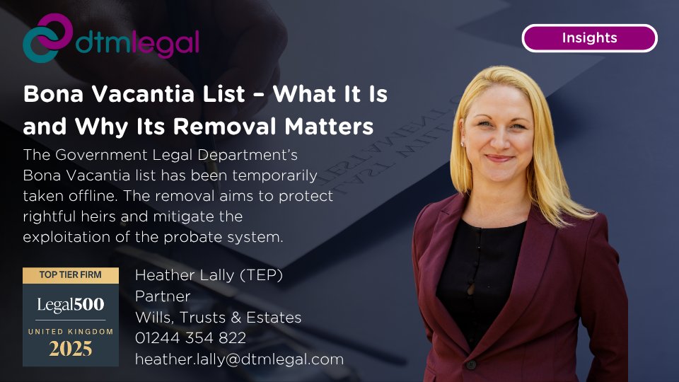 The Government Legal Department has temporarily removed the Bona Vacantia list due to concerns over fraudulent claims. Learn why this matters, how it impacts heirs and legal services, and what happens next.

Read our full article here: dtmlegal.com/legalupdates/b…