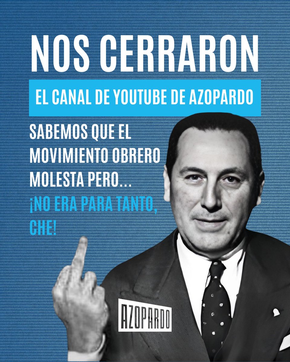 cgtoficialok's tweet image. 🔥 NOS CERRARON EL CANAL DE YOUTUBE DE AZOPARDO
👉🏼 Ahora, más organizados que nunca contra el algoritmo
🤳 Suscribite a nuestro nuevo canal 📲 youtube.com.ar/@azopardo
🔔 Activá el recordatorio que todos los jueves a las 19 hs hay Azopardo