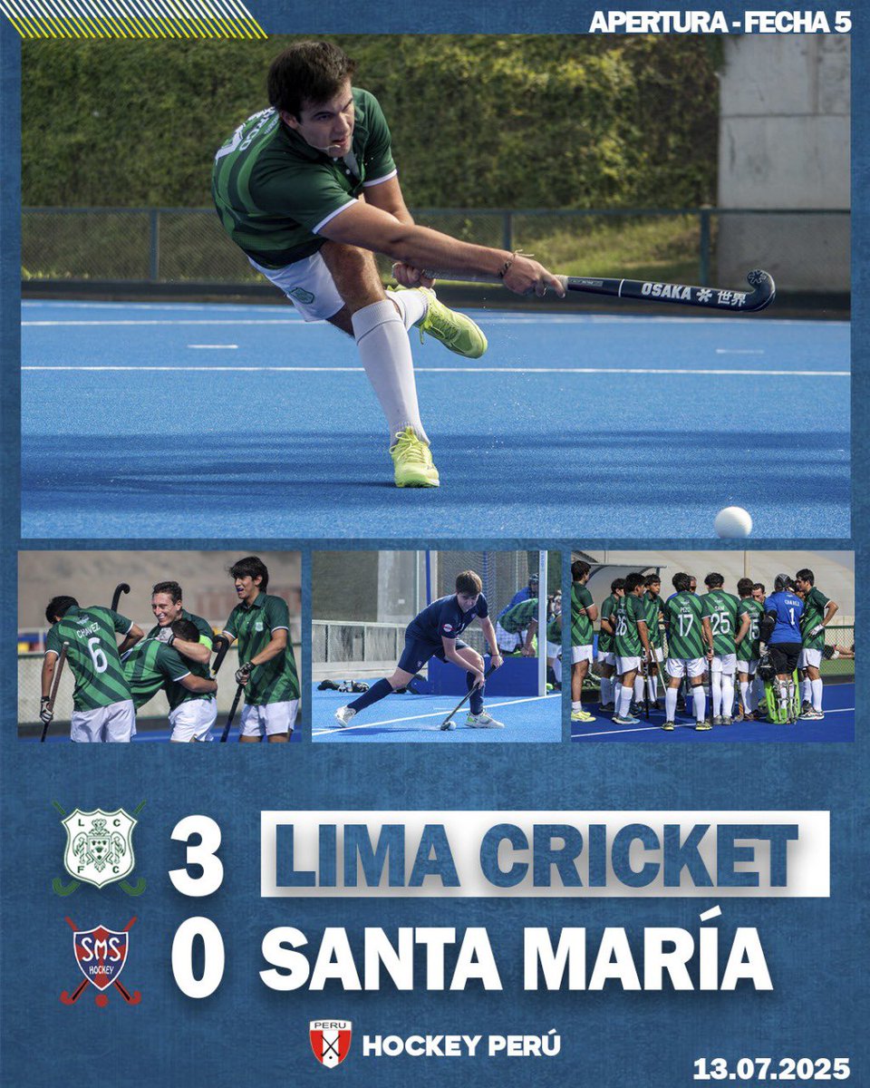 #Nacional2025 | se llevó a cabo la quinta fecha del Torneo Apertura del hockey peruano con los siguientes resultados:
🔴 Mater 1-0 OMA
🔵 <a href="/OMAHockey/">OMAHockey</a> 1-1 Apolo
🔴 <a href="/LimaCricketFC/">Lima Cricket</a> 3-2 <a href="/sansilsport/">San Silvestre Sport</a> 
🔵 Lima Cricket 3-0 Santa María Sport
#HockeyPerú 
<a href="/PanAmHockey/">PAHF - Pan Am Hockey</a> <a href="/ipdperu/">ipdperu</a>
