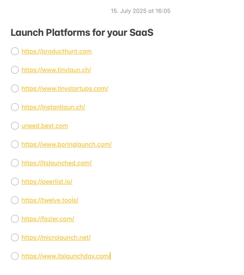Mikey (@mikey_starts) on Twitter photo launch season is coming for us, so I prepared something for you
here are the most important launch platforms you need to submit to get your first customers as a SaaS
most of their creators are here on X as well👇
> tinylaunch by <a href="/chrissyinspace/">Christopher Woggon</a>
> tinystartups by <a href="/RatheeJaisal/">Jaisal Rathee (tinystartups.com)</a> launch season is coming for us, so I prepared something for you
here are the most important launch platforms you need to submit to get your first customers as a SaaS
most of their creators are here on X as well👇
> tinylaunch by <a href="/chrissyinspace/">Christopher Woggon</a>
> tinystartups by <a href="/RatheeJaisal/">Jaisal Rathee (tinystartups.com)</a>