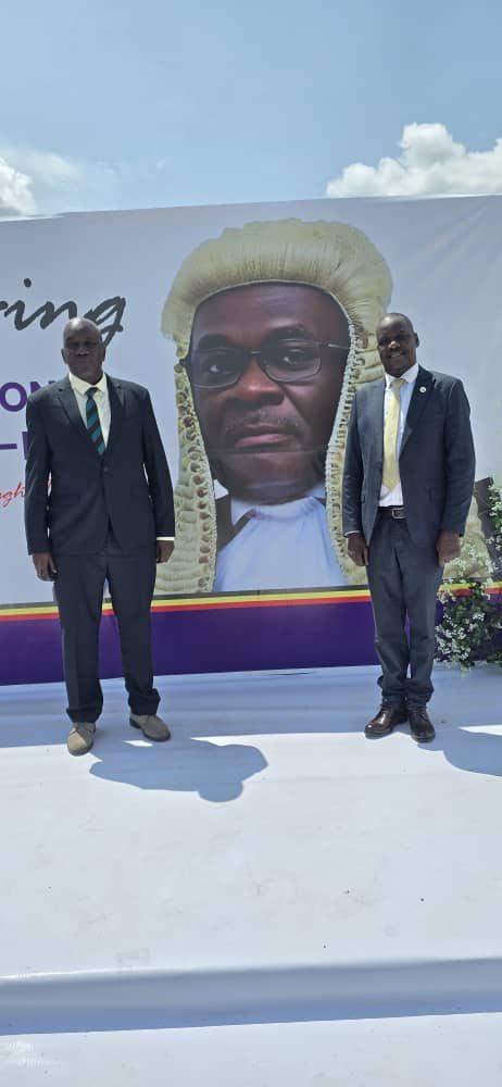 DanFredKidega's tweet image. Two patriotic Ugandans, Dr. Alfred Okidi (PS MoWE) and Dan Fred Kidega (Rt. Hon. EALA Speaker emeritus) celebrating their mentor and senior bother, The Lord CJ of Uganda at Patongo.