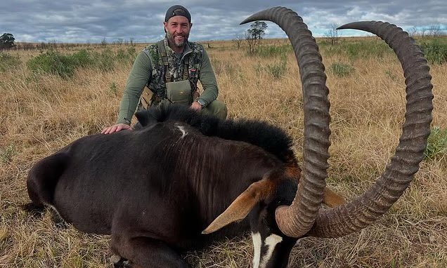 XposeTrophyHunt's tweet image. Ex-NFL quarterback Jay Cutler, 42,  sparks fury after posing with animal he killed on South Africa hunting trip with a group of friends last week. A deplorable human taking precious wildlife for his own enjoyment and ego.  😡
#BanTrophyHunting RT
dailymail.co.uk/sport/nfl/arti…