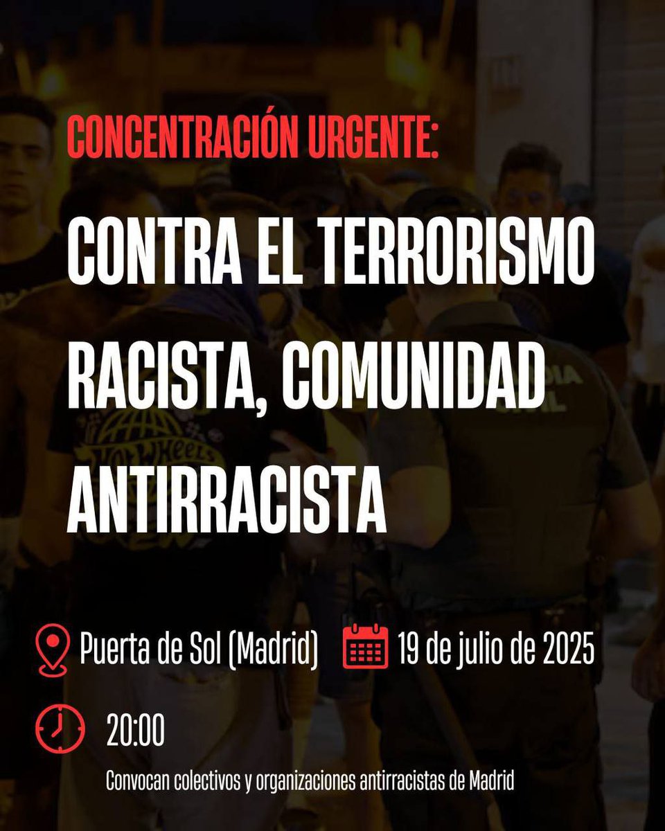 anticapiMadrid's tweet image. Tenemos la obligación de armar una respuesta política unitaria y amplia para desplegar una movilización permanente contra el racismo.
📍 El jueves en Torrejón de Ardoz y el sábado en la Puerta del Sol.
Unidad de clase frente al fascismo.