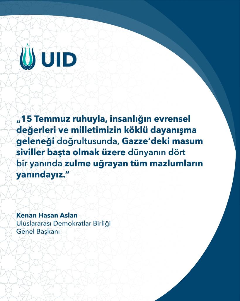 U_I_D's tweet image. 🇹🇷 Basın Bildirisi 

15 Temmuz Demokrasi ve Milli Birlik Günü&apos;nün 9. yıl dönümü vesilesiyle anma mesajı 

u-id.org/15-temmuz-demo…

#UID #15TemmuzuUnutma #DemokrasiVeMillîBirlikGünü