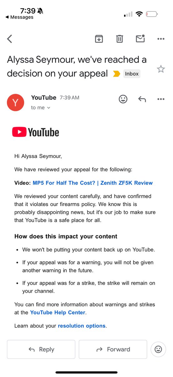thegunnygal's tweet photo. @YouTube Plus, when we appealed, it immediately got rejected, which means nobody looked at it. Do better YouTube… https://t.co/k9bRl6P4dc