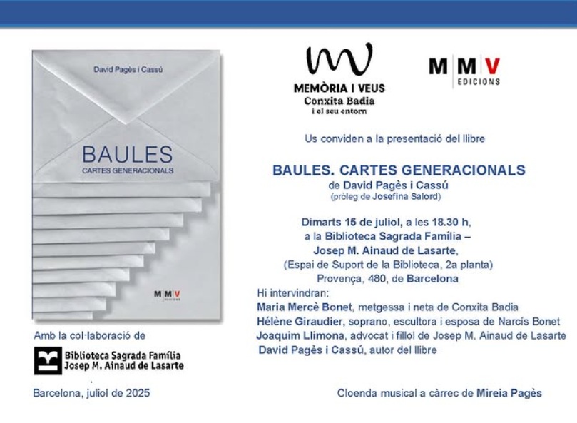Conxita Badia (@conxitabadia) on Twitter photo Ens veiem aquesta tarda a les 18h30 a la Biblioteca de la Sagrada Família #JosepMariaAinaud per commemorar els 100 anys del seu naixement, els 50 anys de la mort de #ConxitaBadia en l'#AnyConxitaBadia, i recordar en Narcís Bonet amb el llibre BAULES de <a href="/DavidPagesCassu/">David Pagès i Cassú</a>! Fins ara! Ens veiem aquesta tarda a les 18h30 a la Biblioteca de la Sagrada Família #JosepMariaAinaud per commemorar els 100 anys del seu naixement, els 50 anys de la mort de #ConxitaBadia en l'#AnyConxitaBadia, i recordar en Narcís Bonet amb el llibre BAULES de <a href="/DavidPagesCassu/">David Pagès i Cassú</a>! Fins ara!