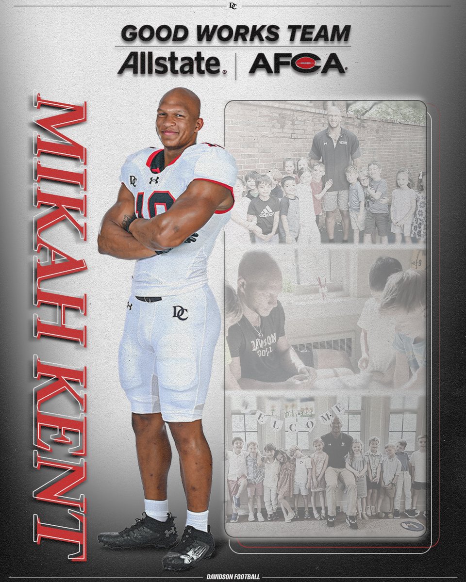 Davidson Football (@davidsonfb) on Twitter photo Mikah Kent nominated for 2025 Allstate AFCA Good Works Team®
STORY: tinyurl.com/yrgal2oc
#CatsCare Mikah Kent nominated for 2025 Allstate AFCA Good Works Team®
STORY: tinyurl.com/yrgal2oc
#CatsCare