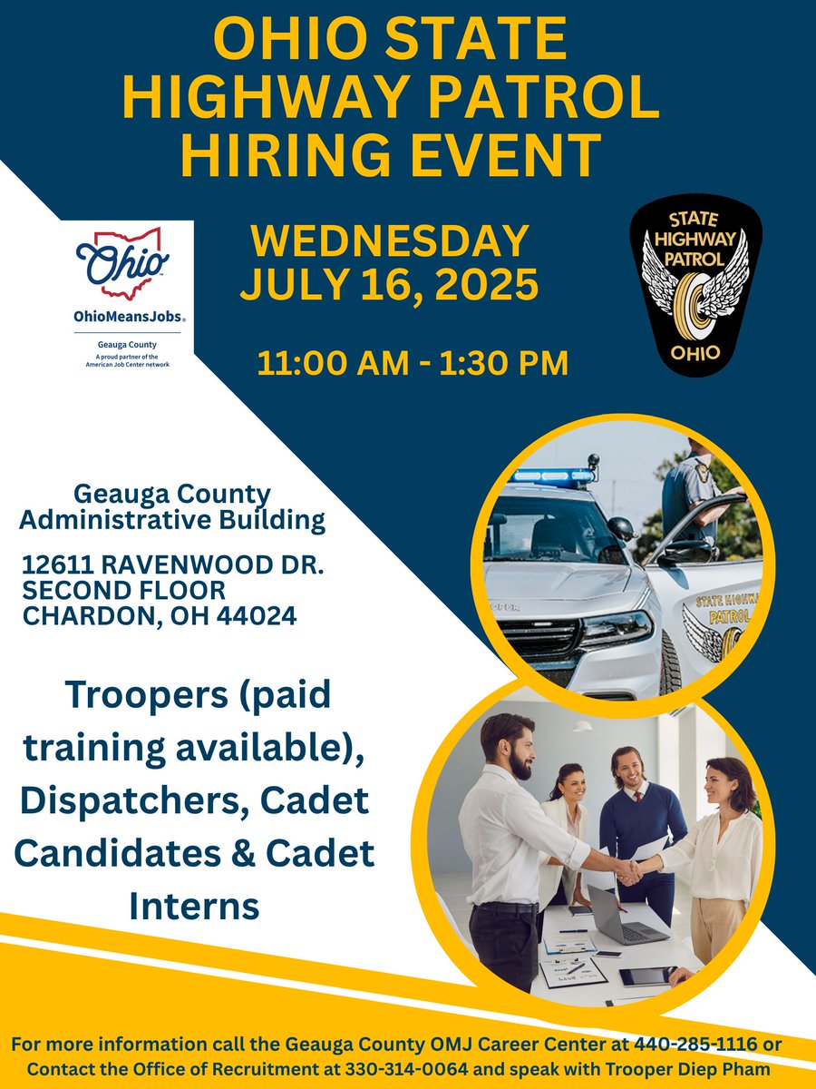 OSHP_NEOhio's tweet image. 🚨Mark your calendars for an @OSHP hiring event happening in Geauga County 🚨