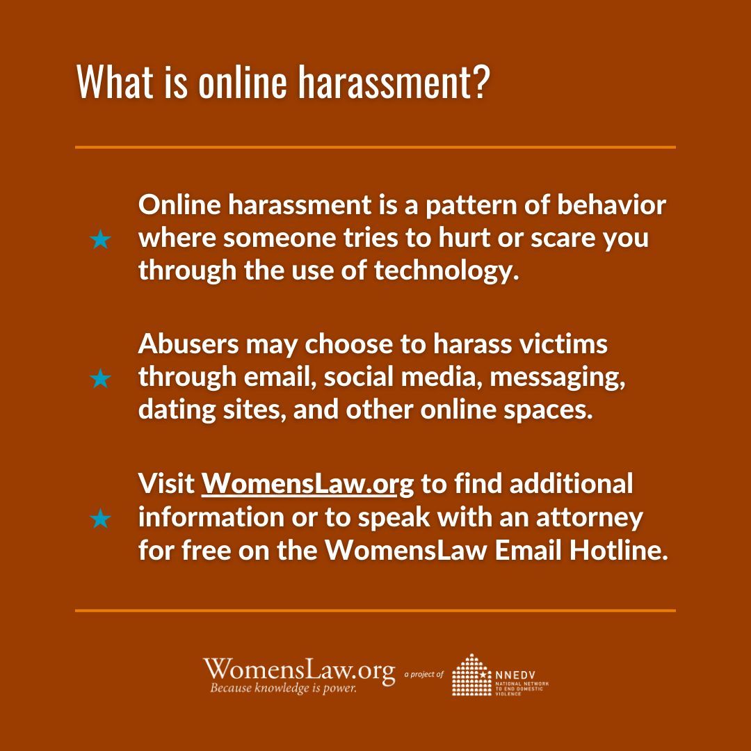 WomensLaw's tweet image. .@nnedv's #TechSummit begins today! Many abusers choose to harass and control partners through tech, and this is unacceptable, no matter where it happens. Learn more about online harassment and the resources that are available for victims and survivors: buff.ly/IT6eE9w
