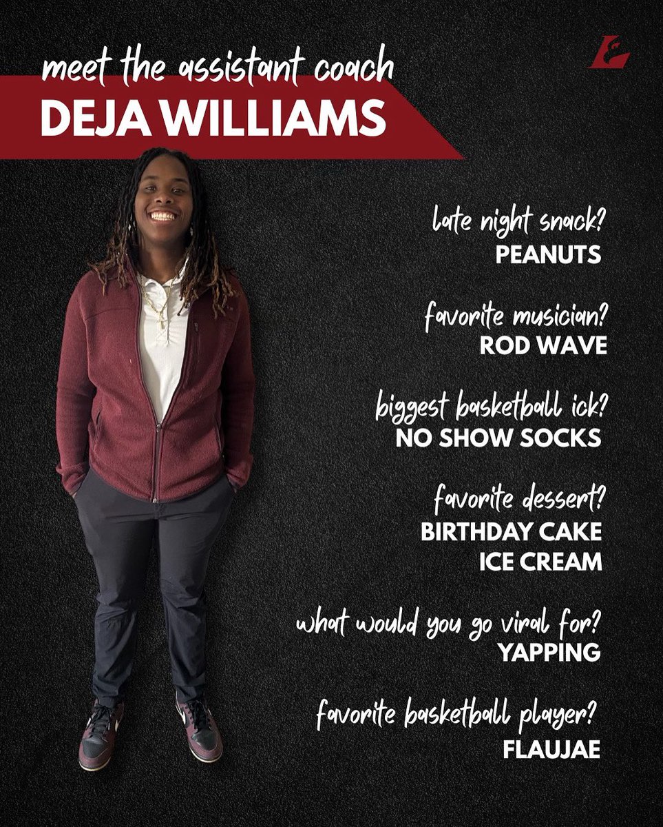 🦅 Meet the Coach: Deja “Woot Woot” Williams 🦅

Coach Williams brings hard work, energy, and leadership behind the scenes — always with a smile on her face. Whether she’s on the court or grabbing her favorite Kwik Trip combo, she’s all about the details and the vibes. 😎