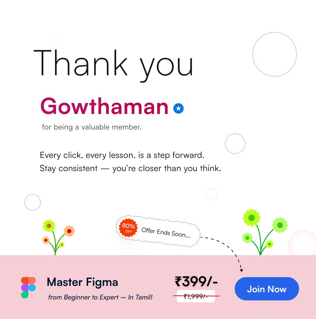 StinglinJ's tweet image. It feels amazing to see people recognizing the real value in what I’ve created — all for just ₹399!

Let’s grow together!  Syllabus : iampanda.in

#figmacourse #figmatamil #learnfigma #uidesign #uxdesign #tamiltech #designlearning #onlinecourse #tamilstudents