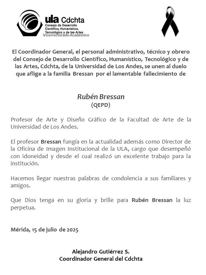 Nos unimos al duelo que embarga a la comunidad universitaria por el fallecimiento del profesor Bressan 🙏🏻
