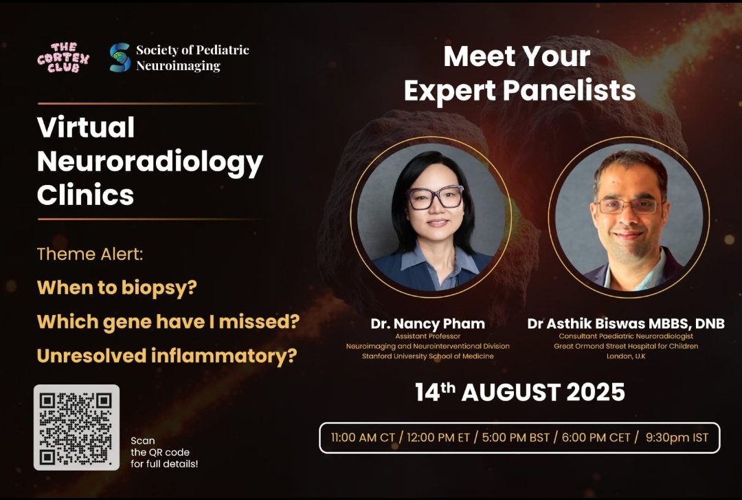 Mark your calendars!
Come 14th August, we bring you the second session of the Virtual Neuroradiology Clinics (VNC).

It's not too late to submit your cases—
we promise another round of thought-provoking, brain-nourishing discussions!
zoom.us/webinar/regist…