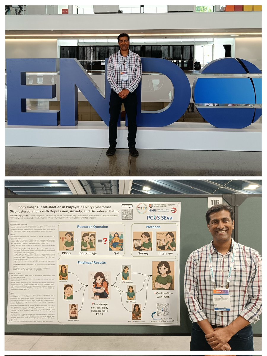 Punith Kempegowda (@drpunith) on Twitter photo Grateful for the opportunity to present our poster on Body Image Dissatisfaction & emotional wellbeing in PCOS at #ENDO2025.
Incredible discussions on the need for holistic PCOS care.
Thank you to all who engaged!
#PCOS #MentalHealth
<a href="/Devicollab/">DEVI Collaboration/ DEKODE, SIMBA & CoMICs</a> <a href="/UoB_DAHS/">Applied Health Sciences</a> <a href="/aepcossociety/">Androgen Excess Polycystic Ovary Syndrome Society</a> Grateful for the opportunity to present our poster on Body Image Dissatisfaction & emotional wellbeing in PCOS at #ENDO2025.
Incredible discussions on the need for holistic PCOS care.
Thank you to all who engaged!
#PCOS #MentalHealth
<a href="/Devicollab/">DEVI Collaboration/ DEKODE, SIMBA & CoMICs</a> <a href="/UoB_DAHS/">Applied Health Sciences</a> <a href="/aepcossociety/">Androgen Excess Polycystic Ovary Syndrome Society</a>