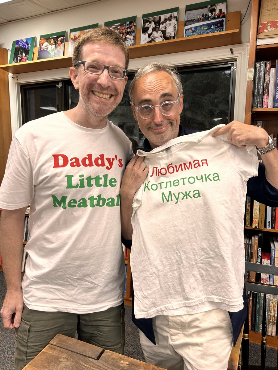 Shteyngart's tweet image. On the sub that stacks (link in bio) I experience the absolutely craziest reading ever! Meatball tshirts in Russian! Dinner down in the Comet Pizza basement. Martinis with the great Angie
Kim! Michelin-starred Ethiopian food!
See you tonight, Dallas!!!
