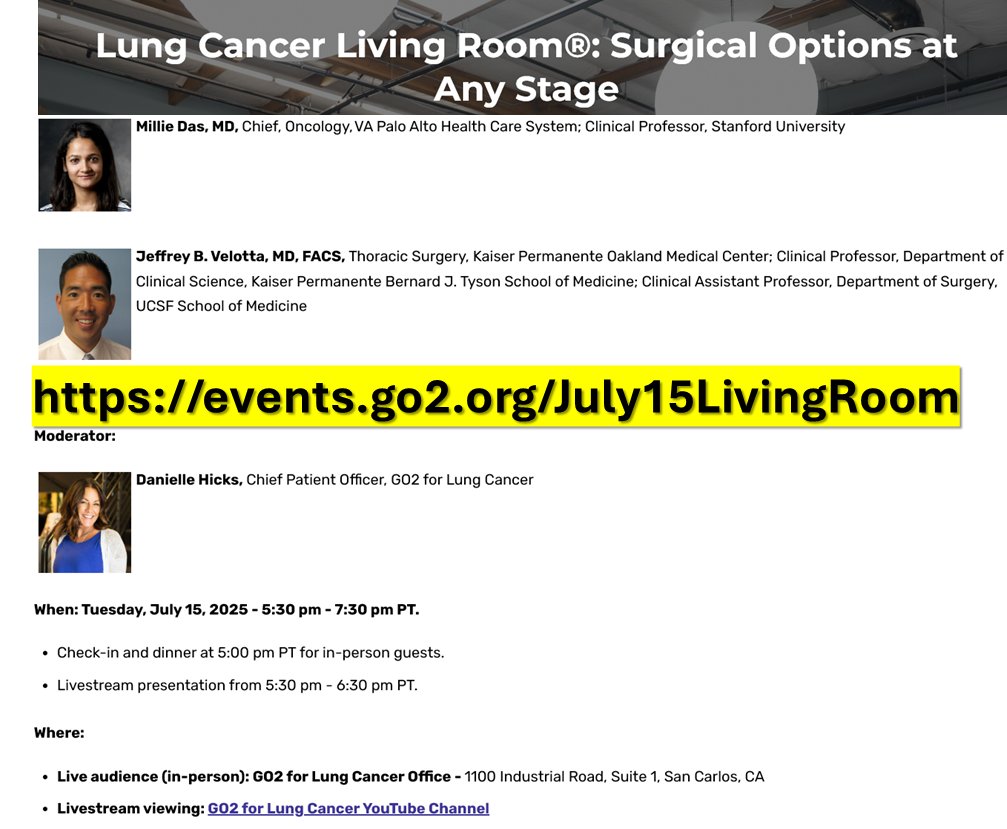 JVelottaMD's tweet image. San Carlos, CA Today 5pm @GO2forLungCancr 
events.go2.org/July15LivingRo…
