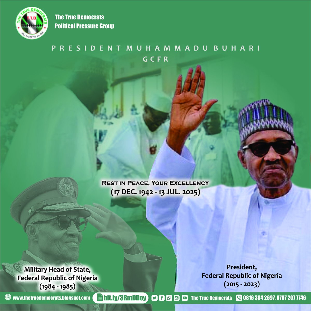 THETRUEDEM20924's tweet image. As Nigeria mourns and bury His Excellency, Rtd. Gen. Muhammadu Buhari on his passing, TTD sends her tribute/eulogy thus; click the link below for details.
thetruedemocrats.blogspot.com/2025/07/a-trib…
#MuhammaduBuhari #presidency #funeralofformerpresident #katsina #Nigeria
