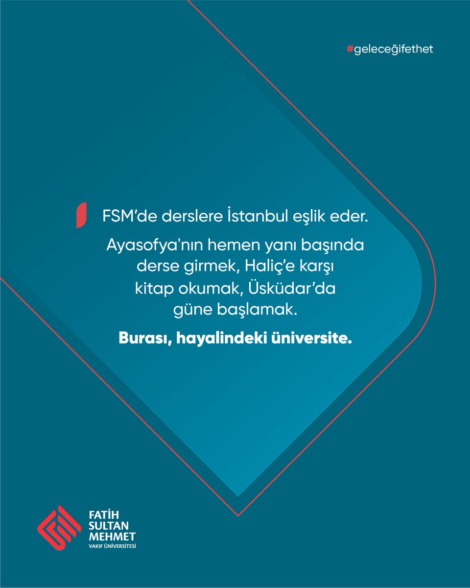 fsmvu's tweet image. FSM’de derslere İstanbul eşlik eder. 

Ayasofya'nın hemen yanı başında derse girmek, Haliç’e karşı kitap okumak, Üsküdar’da güne başlamak. 

Burası, hayalindeki üniversite.

aday.fsm.edu.tr

#FSM ile #GeleceğiFethet