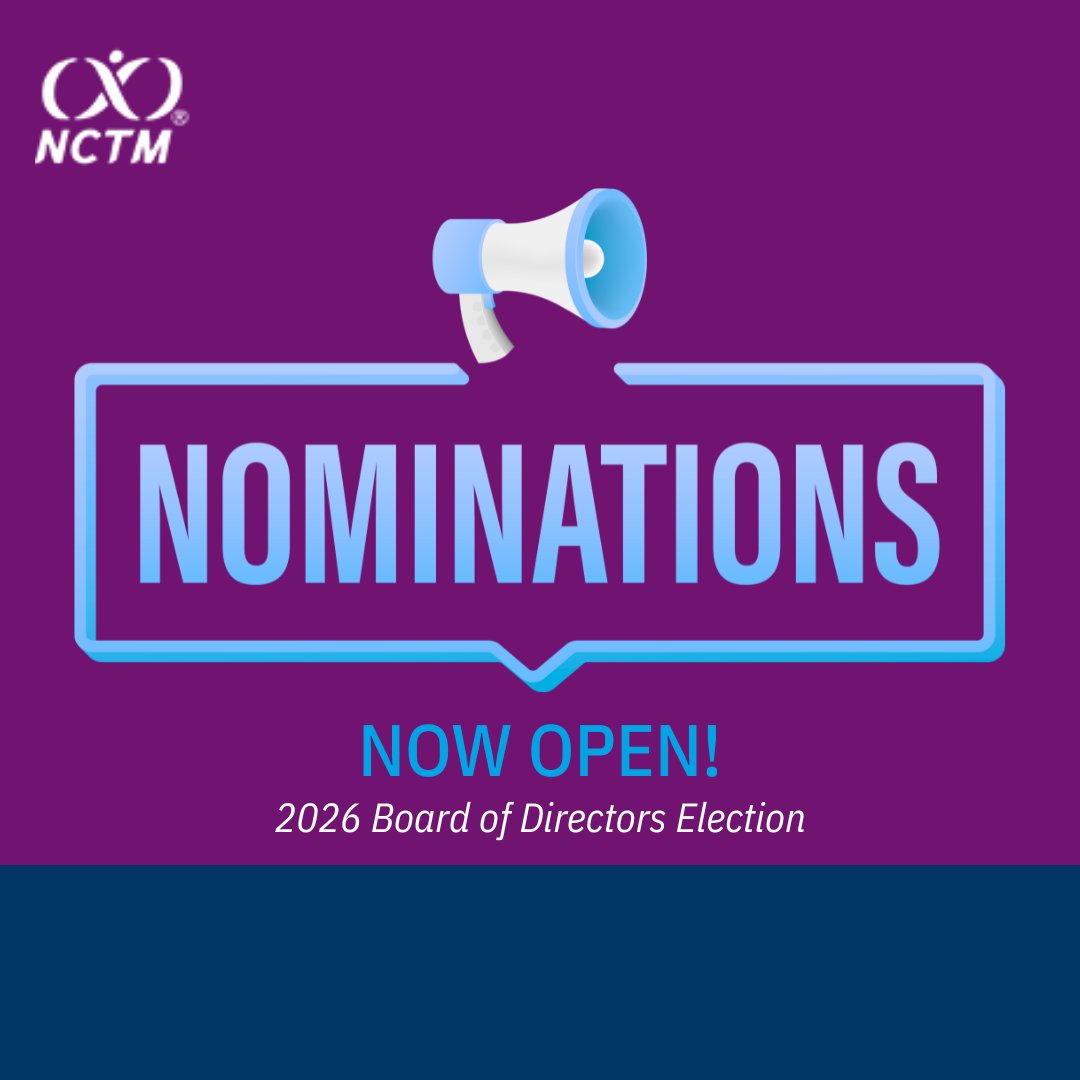 NCTM's tweet image. Know someone who brings experience, perspective, & sound judgment to #math ed?
Nominate them for the 2026 Board of Directors Election👉nctm.link/cSQuM
Classroom teachers receive:
💰 $1,000 grant
📆 Reimbursement for substitute costs
🎟️ 4 complimentary NCTM registrations