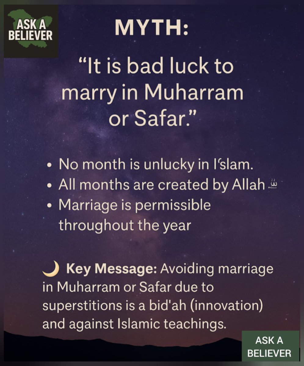 myths #facts #islamicreminders #islamicposts #askabeliever #صباح_الخير # marriage #islamicmarriage #marriageinislam #muslimwedding #wedding  #Muharram #muharram1447 #safar #safar1447 #omens #badluck #superstitions  #reviveislam #sunnah #HadithOfTheDay ..., image size:996x1200