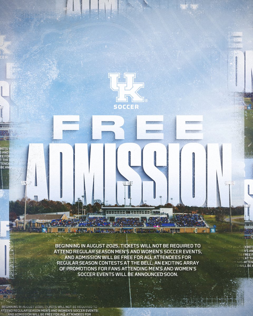 UKAthletics's tweet image. Free Soccer 🤩
Catch our @UKMensSoccer and @UKWomensSoccer Wildcats at The Bell for FREE at all regular-season matches this season!