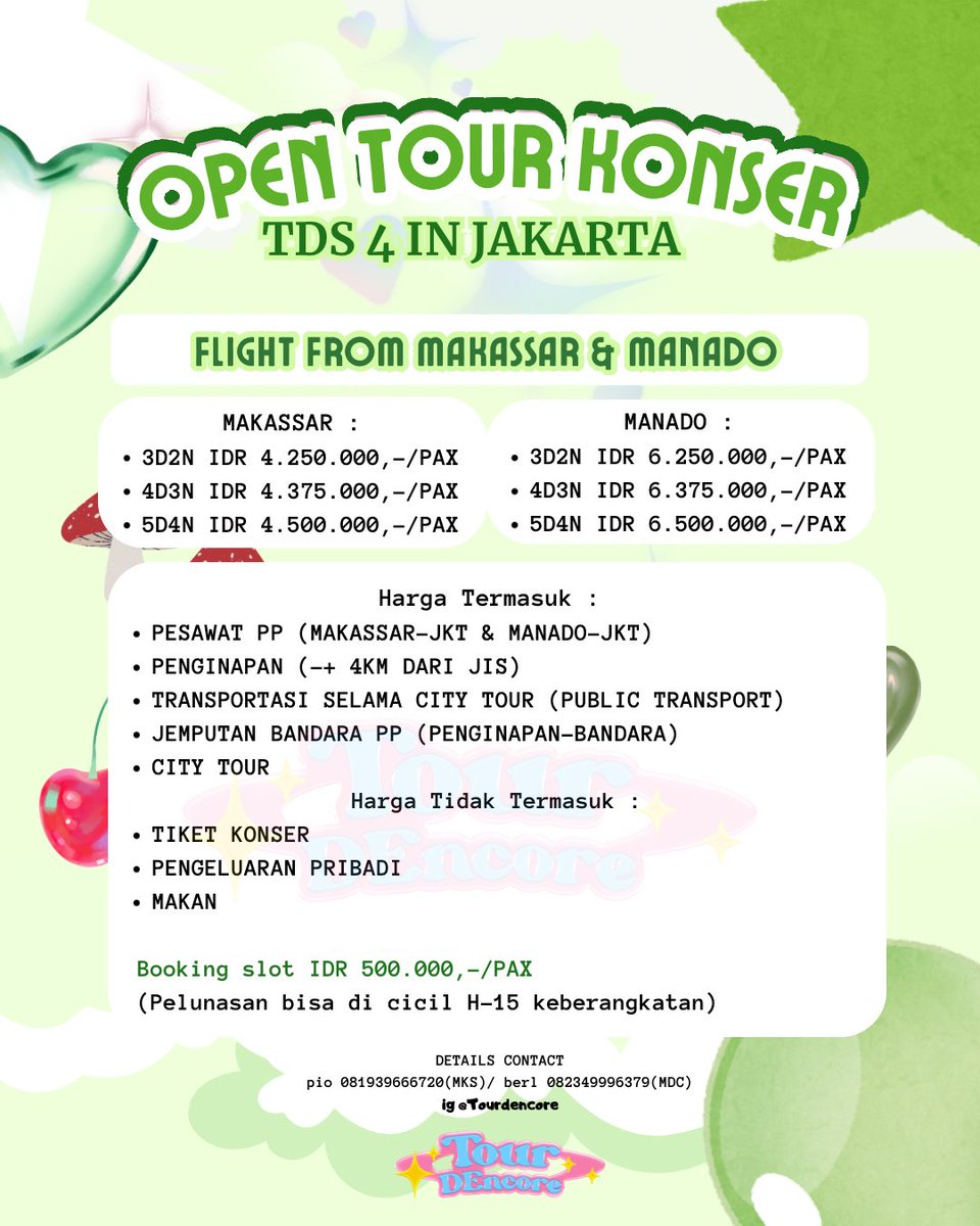 tourdencore's tweet photo. ✨OPEN TRIP TDS4 JKT 
(MAKASSAR&amp;MANADO)✨

Include : 
✅ Tiket Pesawat PP Makassar - Jakarta / Manado - Jakarta
✅ Apartemen 5D4N 
✅ Layanan Jemput Bandara 
✅ Transportasi ke Venue Konser
✅ City Tour Jakarta 

Ig : Tourdencore 

#TDS4inJAKARTA #nctdream #TDS4 #THEDREAMSHOW4 https://t.co/QKNaGdkekF