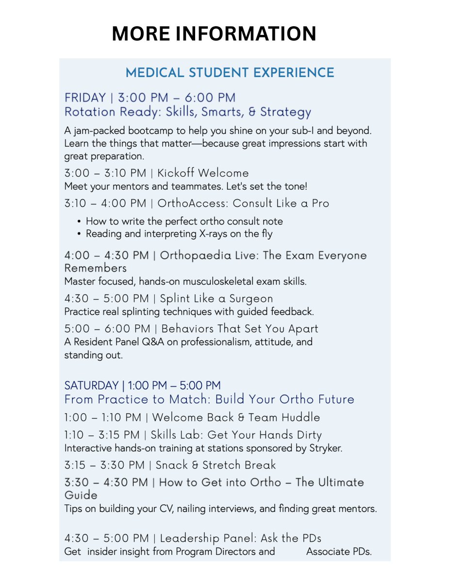 ClinicalOrtho1's tweet image. Med students at the 113th Annual Legacy Voyage: join us Friday & Saturday for skill labs, mentorship, & free socials — the perfect chance to learn & network.
Scan the QR code to register!
#COS2025 #LegacyVoyage #OrthoMentorship #FutureSurgeons