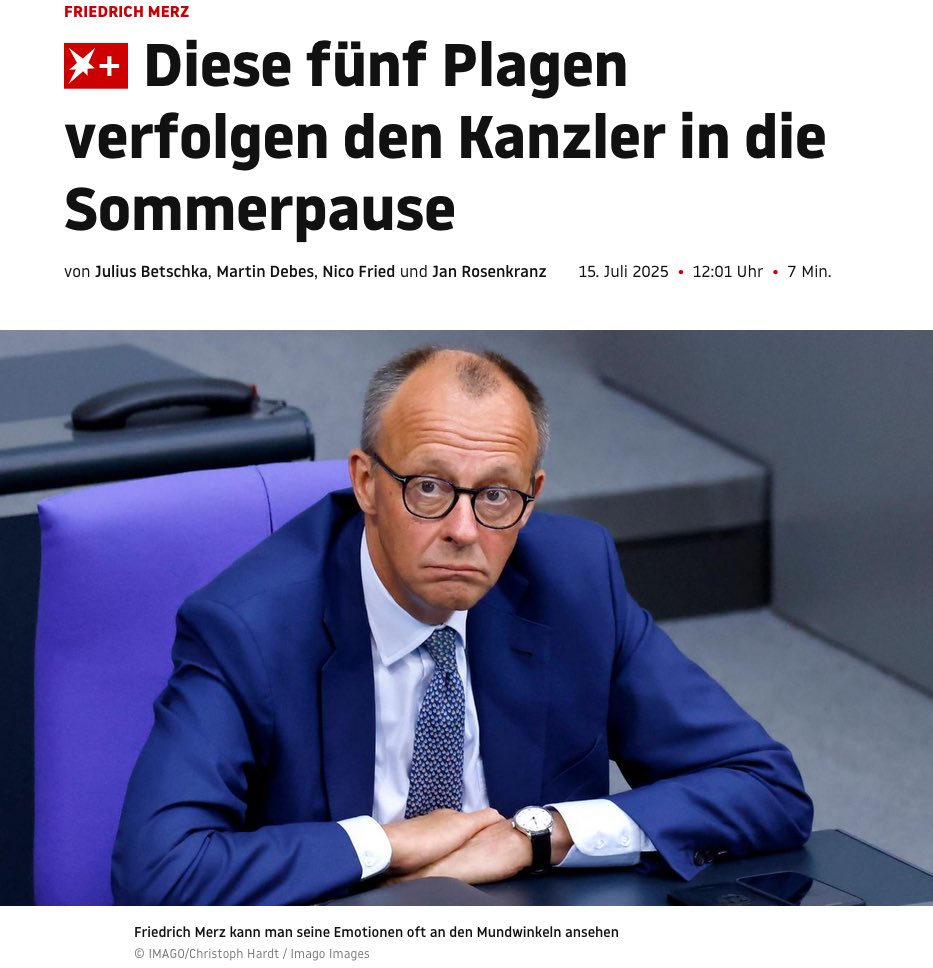 MirkoKluge79's tweet photo. #Richterwahl vergeigt, #Fraktion rebellisch, #Brandmauer zur #AfD bröckelt, #Trump droht von außen, innen nichts als #Reform-Leere. #Merz‘ #Machtbasis bröselt – und #Spahn schärft schon das #Messer. #Sommerpause? Nur für naive #Optimisten. https://t.co/cpMAECIgSO
