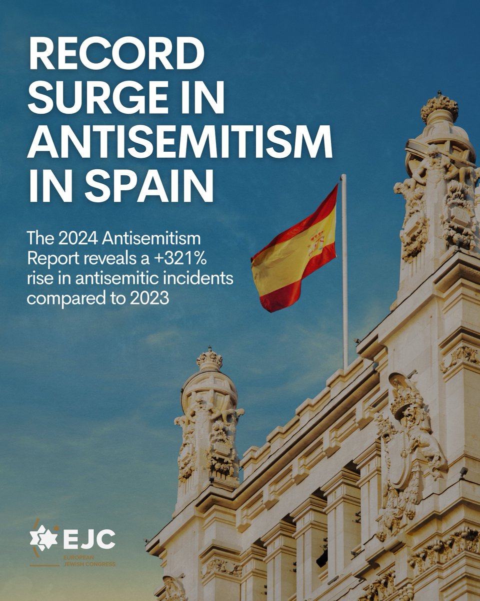 The Antisemitism Observatory’s new report shows a shocking 321% rise in antisemitic incidents in Spain in 2024.

👉 Find more: shorturl.at/1zYl6