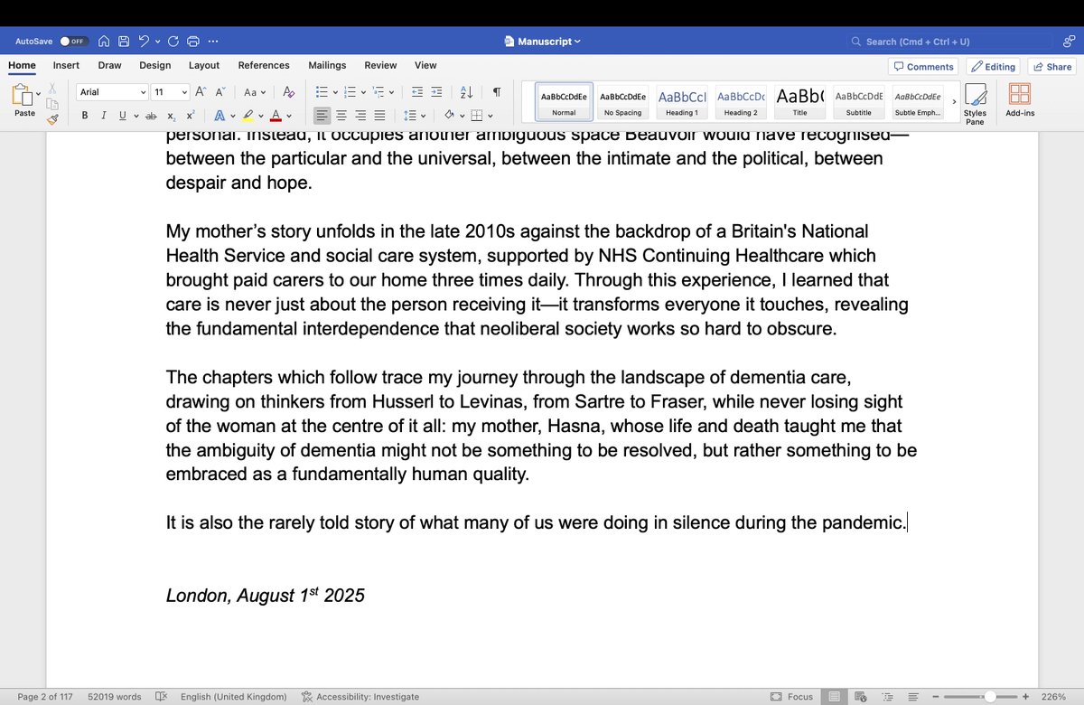 Today, I have finally concluded my memoir about caring for my mum with dementia at home with dementia during the pandemic. I have called my memoir, "A hierarchy of invisibility". If you heard <a href="/drjanetownson/">Dr Jane Townson OBE</a>'s testimony in the COVID enquiry, you'll understand why.