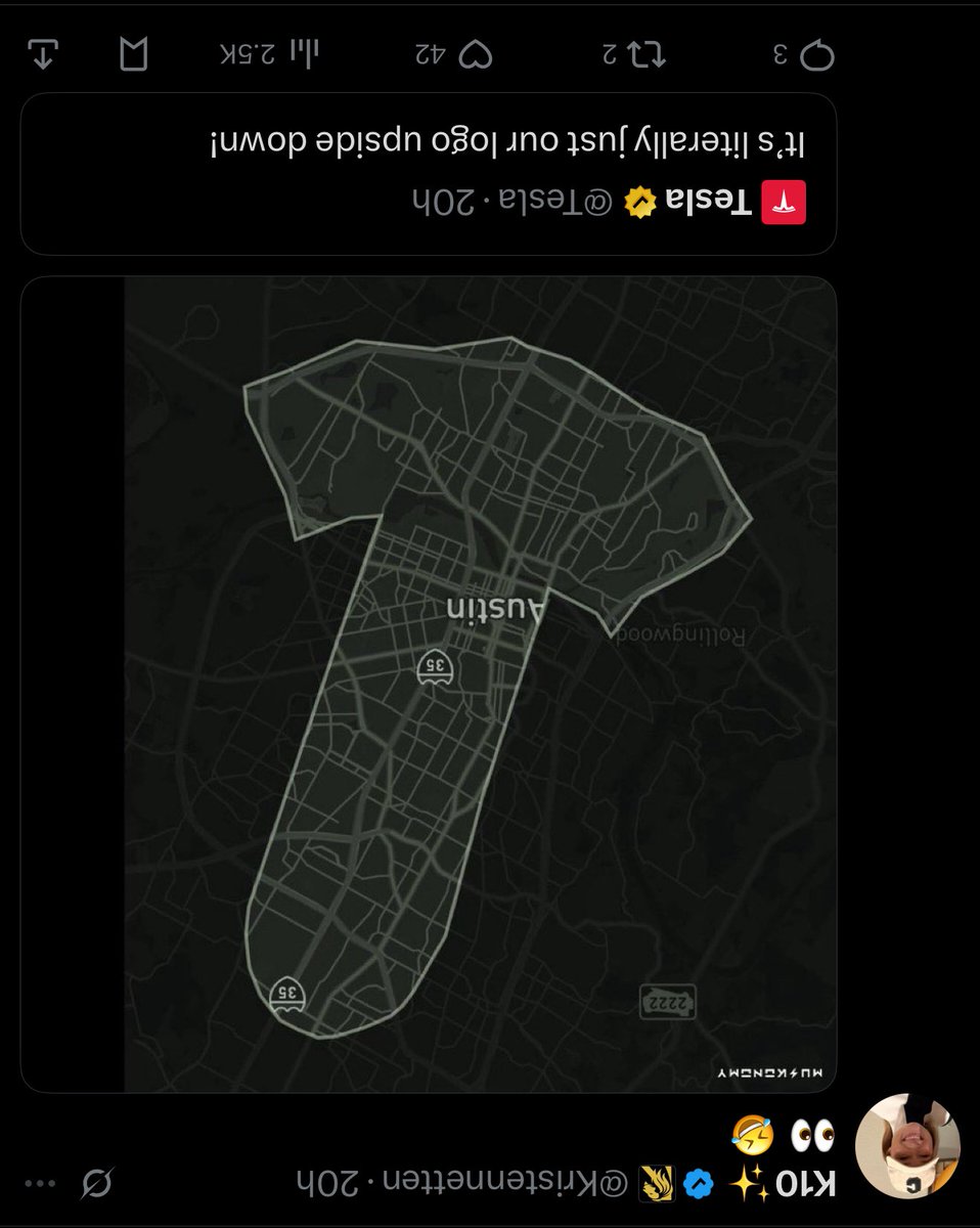 There you go… As cleared up by the official <a href="/Tesla/">Tesla</a> account… It’s simply just the logo upside down.

… I for one am TOTALLY convinced 😅😅😅