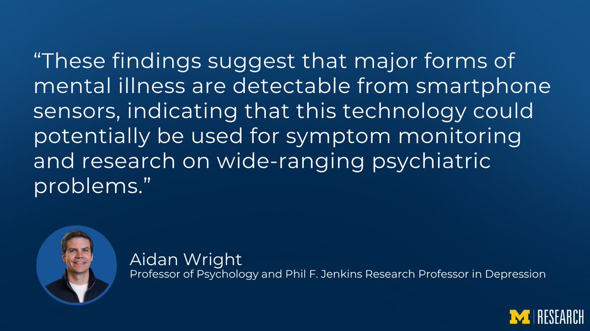 UMichResearch's tweet image. Smartphones can help people stay healthy by monitoring their sleep, steps and heart rate, but they also can help reveal issues tied to mental health, new research by @UMich shows. myumi.ch/e3EPJ