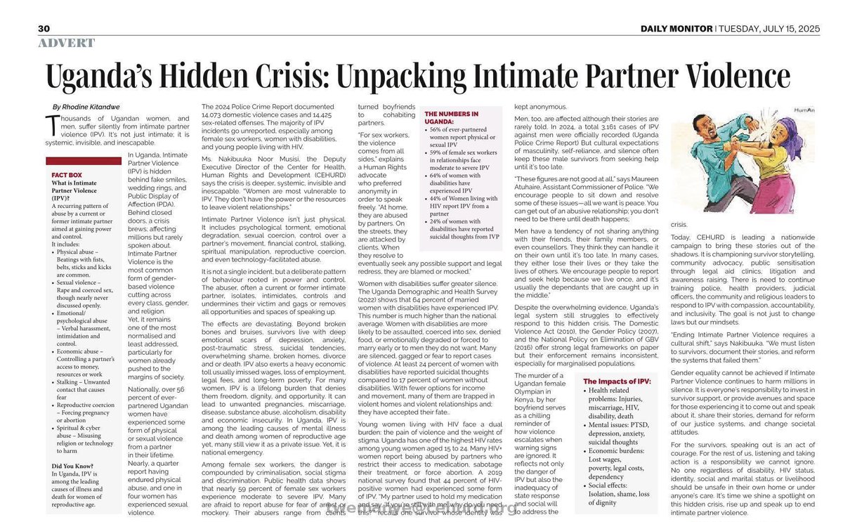 Uganda’s Hidden Crisis: Unpacking Intimate Partner Violence (IPV)

#IPV is not just physical - it’s a silent epidemic rooted in power and control. From stigma to legal gaps, survivors are trapped in cycles of harm. 

This story calls for systems that listen, protect, and heal.

~