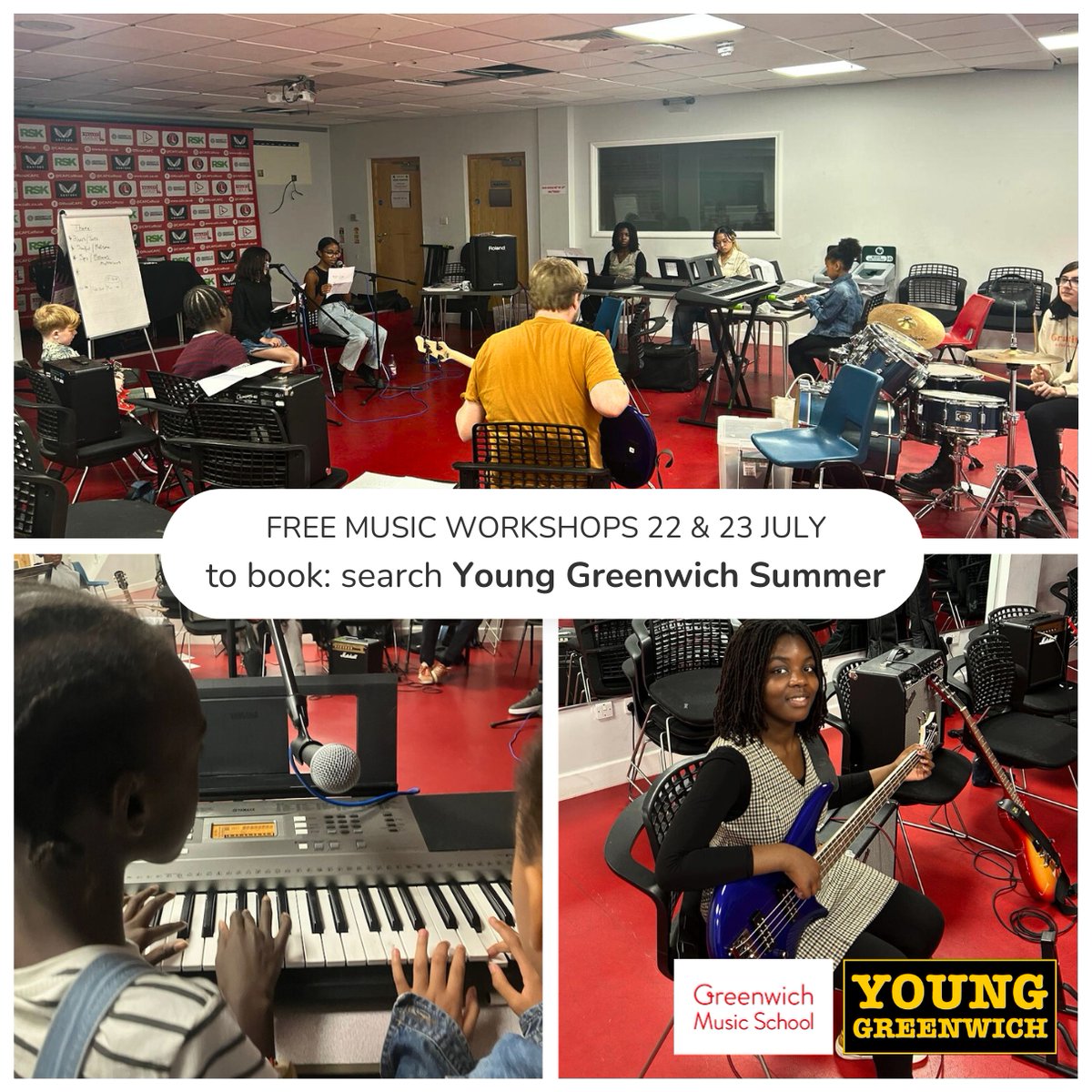 Greenwich Music School (@greenwich_music) on Twitter photo Want to try guitar, drums or singing? Or start writing your own songs?
Join us for free music workshops at Valley Central Youth Hub on Tues 22 & Wed 23 July. Open to ages 10–17, all levels welcome. Instruments provided.
Search Young Greenwich Summer to book.
<a href="/YoungGreenwich/">Young Greenwich</a> Want to try guitar, drums or singing? Or start writing your own songs?
Join us for free music workshops at Valley Central Youth Hub on Tues 22 & Wed 23 July. Open to ages 10–17, all levels welcome. Instruments provided.
Search Young Greenwich Summer to book.
<a href="/YoungGreenwich/">Young Greenwich</a>