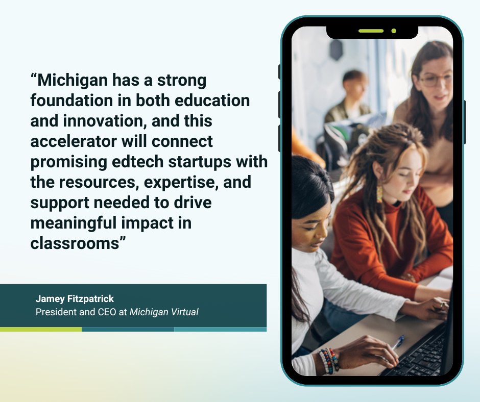 MichiganVirtual's tweet image. 💡 Applications are now open for the Conquer EdTech Accelerator, powered by Michigan Virtual.
This 10-week hybrid program supports early-stage EdTech startups working in K-12, secondary, or workforce development.
📄 Read the press release and apply: hubs.la/Q03vqZNG0