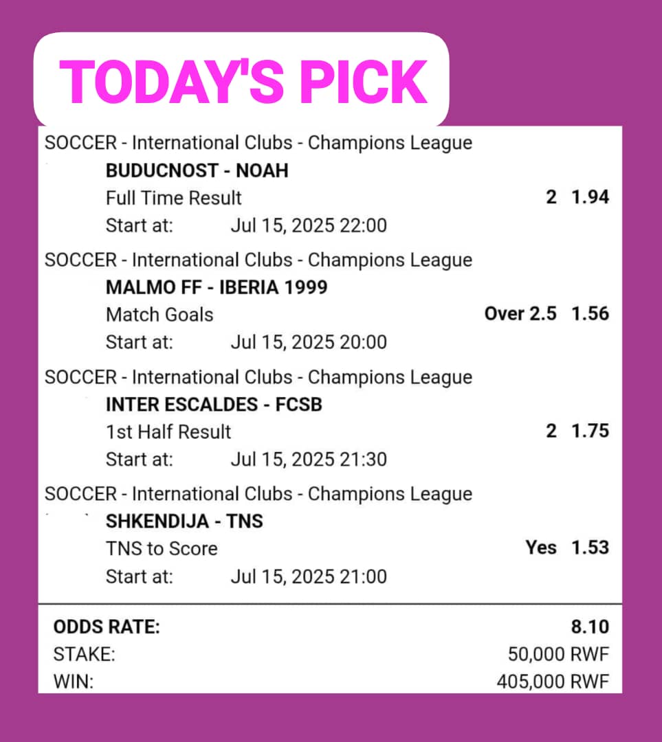 Todayz_Pick's tweet image. TUESDAY PICK............
TOTAL ODDS: 8+🔥
80% Trusted...................
BetPAWA: WO19V5Q
betpawa.ug/?bookingCode=W…
